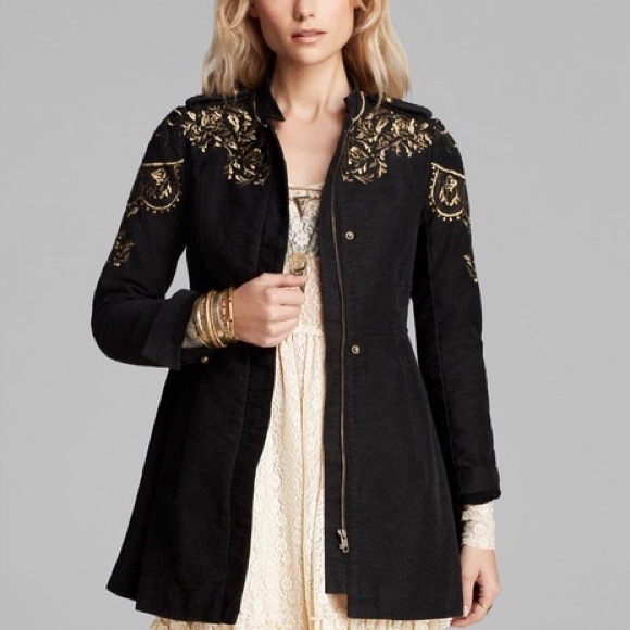 Free People Jackets & Blazers - Free People Black Gold Embroidered Jacket